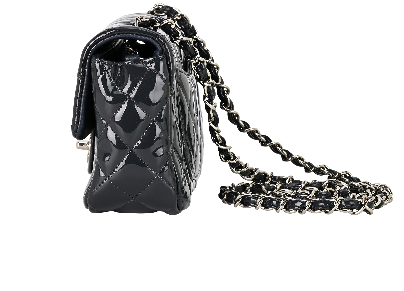 New Mini Single Flap, &pound;3,100, Handbags, Grey, Patent Leather, Bottom view